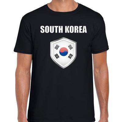Zuid Korea vlag thema landen t-shirt - zwart - voor heren - Supporters kleding - korte mouwen