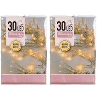 Kerstverlichting - 2x - op batterij - warm wit - 30 lampjes
