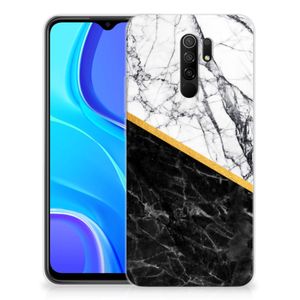 Xiaomi Redmi 9 TPU Siliconen Hoesje Marmer Wit Zwart - Origineel Cadeau Man