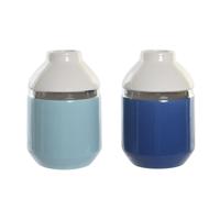 Vaas DKD Home Decor 12 x 12 x 18,5 cm Zilverkleurig Wit Hemelsblauw Marineblauw Keramiek (2 Stuks)