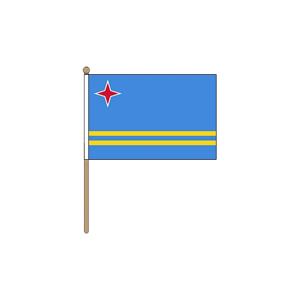 Aruba zwaaivlaggetje - 15 x 22,5 cm - polyester - op houten stokje - 30 cm