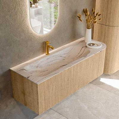Badmeubel Mondiaz Kurve-Dlux | 135 cm | Meubelkleur Oak | Wastafelkleur Nata | Solid surface | Wasbak linker zijde spoelbak | 1 kraangat
