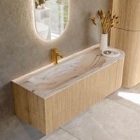 Badmeubel Mondiaz Kurve-Dlux | 135 cm | Meubelkleur Oak | Wastafelkleur Nata | Solid surface | Wasbak linker zijde spoelbak | 1 kraangat