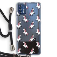 Eenhoorns overal: Motorola Moto G9 Plus Transparant Hoesje met koord