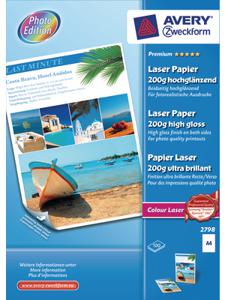Avery-Zweckform Premium Laser Papier hochglänzend 2798 Laserprintpapier DIN A4 200 g/m² 100 vellen Wit