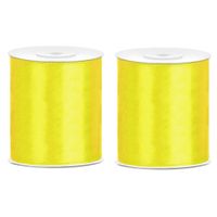 3x Hobby/decoratie geel satijnen sierlinten 10 cm/100 mm x 25 meter 3x Hobby/decoratie geel satijnen sierlinten 10 cm/100 mm x 25 meter
