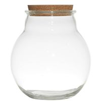 Glazen voorraadpot/snoeppot/terrarium vaas van 19 x 21.5 cm met kurk dop - Voorraadpot - thumbnail