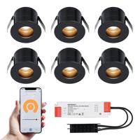 Set van 6 Olivia Smart LED Mini Inbouwspots - Veranda spots - 12V 3W 150lm - Dimbaar - Wifi & Bluetooth - 2700K - IP44 waterdicht - Zwart