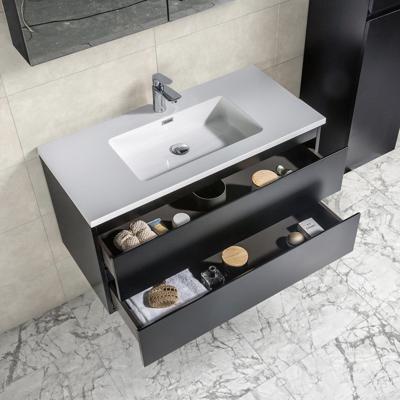 Badkamermeubel Tieme in mat zwart 100x50x48cm met witte wastafel