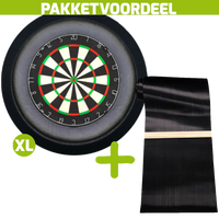 Lena Professional Dartbord +  Dartmat 60*300 incl Oche + Dartbordverlichting Deluxe XL Zwart