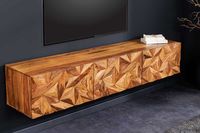 Hangend tv-meubel ALPINE 160cm naturel sheesham massief hout steenafwerking metaal mat goud - 43708 - thumbnail