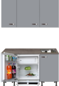 Kitchenette 160cm grijs met inbouw koelkast en wandkasten RAI-885