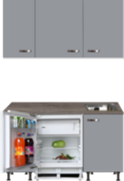 Kitchenette 160cm grijs met inbouw koelkast en wandkasten RAI-885 - thumbnail