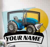 Stickers drukken Blauwe tractorplaat met naam - thumbnail