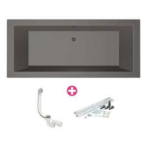 Ligbad Xenz Society | Inbouw | 190x80 cm | Incl.Badafvoer | Met overloop | Acryl | Antraciet mat