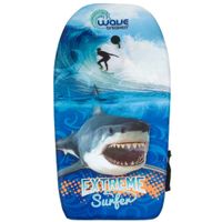 SportX Bodyboard - blauw - 83 x 40 cm - schuim - haai en surfer   - - thumbnail