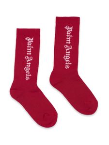 Palm Angels Kids chaussettes nervurées à logo en intarsia - Rouge