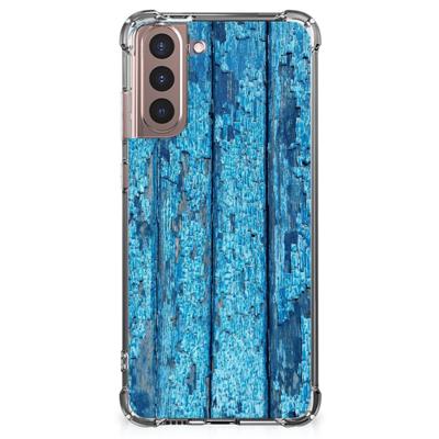 Samsung Galaxy S21 Plus Stevig Telefoonhoesje Wood Blue Samsung Galaxy S21 Plus Stevig Telefoonhoesje Wood Blue