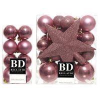 49x stuks kunststof kerstballen met ster piek oudroze (velvet pink) mix - Kerstbal