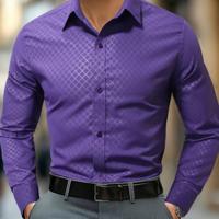 Bon&Bon Homme Men's White Long Sleeve Button Up Work Shirt - Regular Fit Purple / S