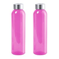 4x Stuks glazen waterfles/drinkfles fuchsia roze transparant met Rvs dop 550 ml - thumbnail