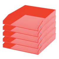 Kantoor Brievenbakjes - 5x - A4 formaat - kunststof - Rood - Stapelbaar - Documenten bakjes