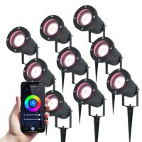 Set van 9 Sydney Smart prikspots - RGBWW - Wifi + Bluetooth - 5,5 Watt 400 lumen - IP65 Waterdicht - Bestuurbaar via app - Google Home, Amazon Alexa en Siri - Zwart - Tuinspots