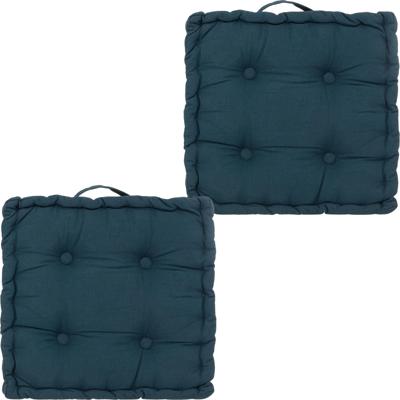 Atmosphera Vloerkussen Square - 2x - donkerblauw - katoen - 38,5 x 38,5 x 8 cm - vierkant - Extra di