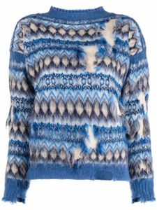 Maison Margiela pull en maille Fair Isle à effet usé - Bleu