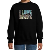 Tekst sweater I love dinosaurs met dieren foto van een dino zwart voor kinderen