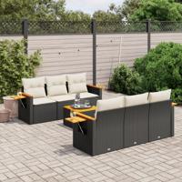 7-delige Loungeset met kussens poly rattan zwart