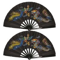 2x stuks handwaaiers/Tai Chi waaiers Kung Fu zwart polyester