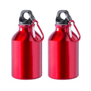 2x Stuks aluminium waterfles/drinkfles rood met schroefdop en karabijnhaak 330 ml - Drinkflessen