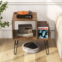 Platenspelerstandaard met Stopcontact Display Plank Bijzettafel Metalen Poten tot 145 Albums voor Woonkamer Kantoor