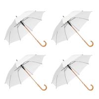 Bruiloft paraplu bruid/bruidegom - 4x - wit - houten handvat - dia 103 cm