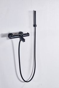 Badkraan SaniClear Nero | Opbouw | Thermostaatkraan | Incl.Handdoucheset | 2-weg | hoh 15 cm | 2-knops | Rond | Zwart mat