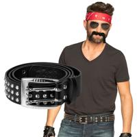 Carnaval verkleed setje heren Bikers/rockers - Bandana/riem/handschoenen/snor - zwart