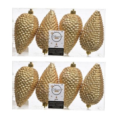 8x Gouden dennenappels kerstballen 12 cm kunststof glitter
