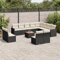 13-delige Loungeset met kussens poly rattan zwart