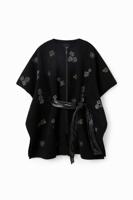 Geborduurde poncho met riem - BLACK - U - thumbnail