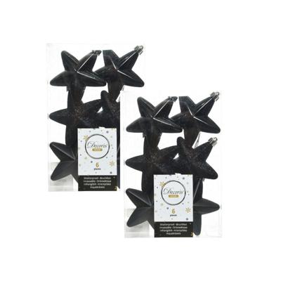 Decoris kersthanger sterren - 12x st - zwart - 7 cm - kunststof - kerstornamenten
