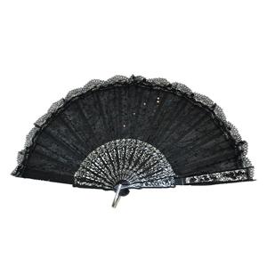 Handwaaier/Spaanse waaier van kant - zwart - polyester - Verkoeling in de zomer