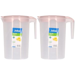 Schenkkan/waterkan - 2x - roze - 1750 ML - kunststof - 10 x 20 x 22 cm