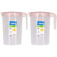 Schenkkan/waterkan - 2x - roze - 1750 ML - kunststof - 10 x 20 x 22 cm