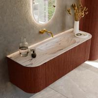 Badmeubel Mondiaz Kurve-Dlux | 140 cm | Meubelkleur Ruby | Wastafelkleur Nata | Solid surface | Wasbak midden spoelbak | Zonder kraangat(en)