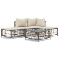 The Living Store loungeset - antraciet poly rattan - hoekbank 72x72x66cm - weerbestendig - 110kg draagvermogen - - thumbnail