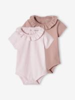 Set van 2 rompers voor baby met sierkraag met korte mouwen lila (poederkleur)