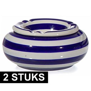 2x Blauw/witte terrasasbakken/stormasbakken 13 cm