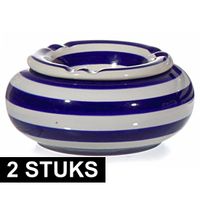 2x Blauw/witte terrasasbakken/stormasbakken 13 cm - thumbnail