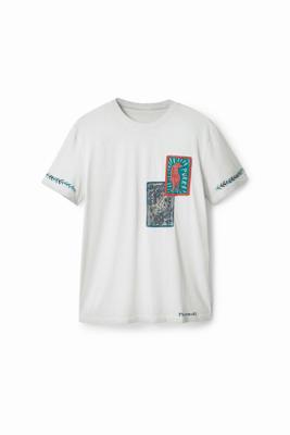T-shirt met patches met print - WHITE - XXL